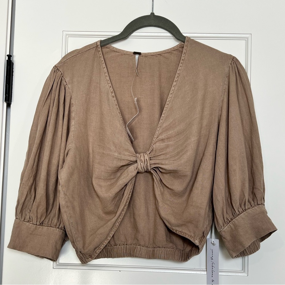 NWT Young Fabulous & Broke Miranda Linen Blend Twist Front Crop Top (Small)